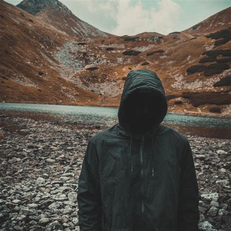 Download wallpaper 2780x2780 man, hood, mountains, faceless, black ...
