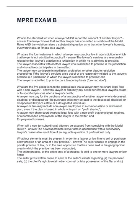 MPRE EXAM B QUESTIONS AND ANSWERS 2024 - MPRE - Stuvia US