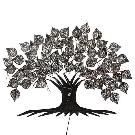 Golden Leaves Tree Handcrafted Iron Wall Hanging with background LED's ...