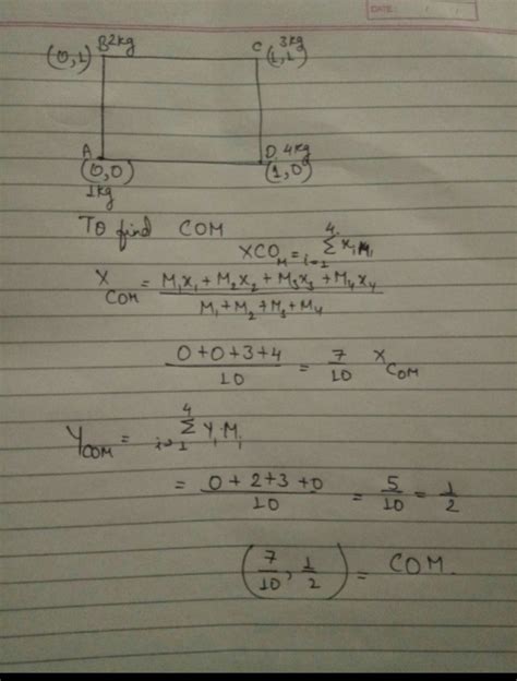 Four particle of mass 1 kg 2 kg 3 kg 4 kg are placed at the four ...