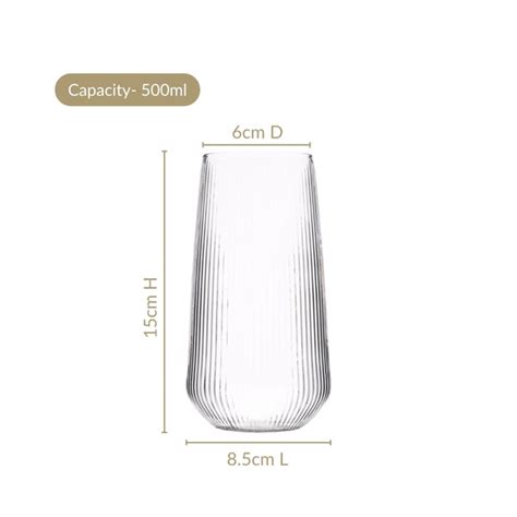 Ribbed Tall Glass Set Of 4 500ml Online - Premium Cocktail Glass | Nestasia