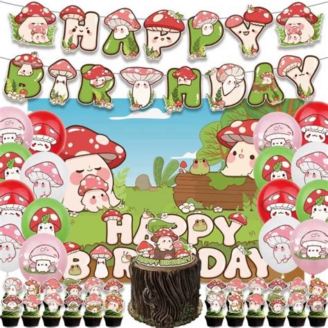 43Pcs Jungle Mushroom Birthday Party Decorations Jungle Mushroom Party ...