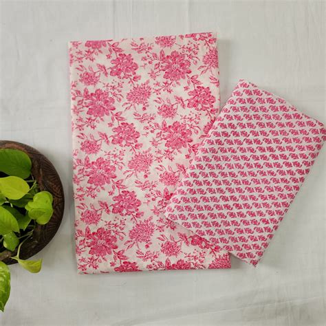 SATYA-Pure Cotton White With Pink Flower Jaal Screenprint Top And Whit ...