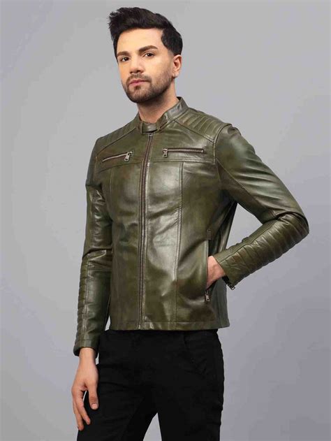 Saint Agostino Olive Leather Men's Cafe Racer Jackets – SaintG India