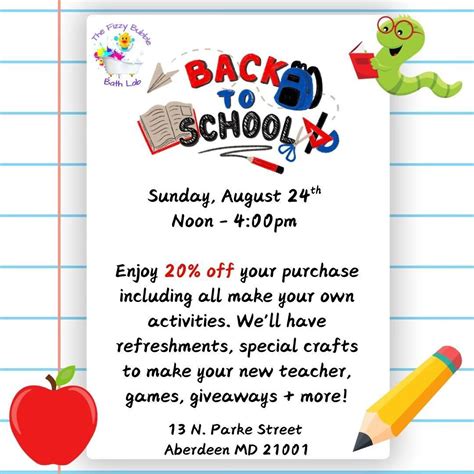 Back To School Bash at The Fizzy Bubble Bath Lab, 13 N Parke Street ...