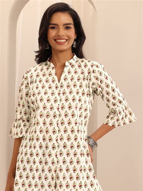 Buy Off White Printed Cotton Straight Short Kurti Online at Rs.649 | Libas
