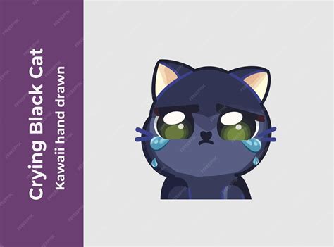 Premium Vector | Crying black kawaii cute cat stiker emote