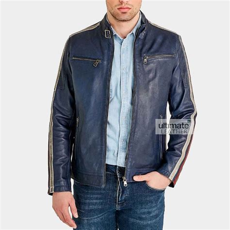 Get Mens Blue Cafe Racer Leather Jacket Online Pakistan