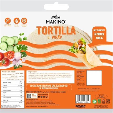 Makino Tortilla Wraps | 8.5 Inch 6 Pcs | 348 gm | Fresh Taste & Soft ...
