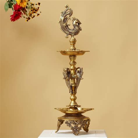 Buy Jaszz Art Brass Peacock Diya with Stand Big Size Ethnic Design ...
