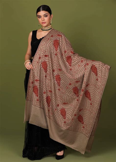Pashtush Womens Jaal Embroidery Shawl, Large Size, Taupe – Pashtush ...