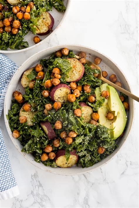 Inspiralized: BBQ Chickpea and Sweet Potato Kale Caesar Salads