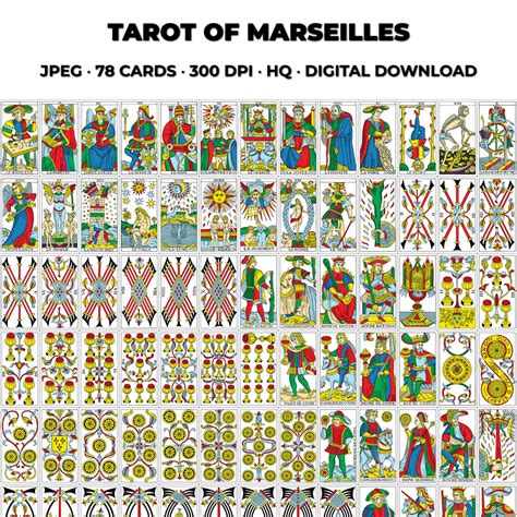 Complete Printable Tarot Deck of Marseilles Tarot. Marseilles Tarot Deck Printable. Instant ...