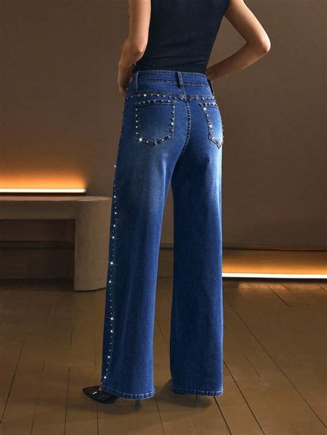 Starline - Rhinestone Embellished Wide Leg Jeans - Stone Blue – Wear ...