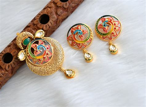 DREAMJWELL - Royal Gold Tone Meenakari Kundan Pendant Set-dj02815 ...