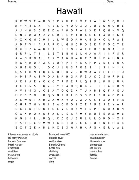 Hawaii Word Search - WordMint