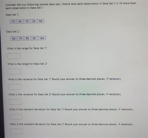 Solved Consider the two following sample data sets. Notice | Chegg.com