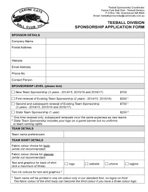 Fillable Online TEEBALL DIVISION SPONSORSHIP APPLICATION FORM Fax Email ...
