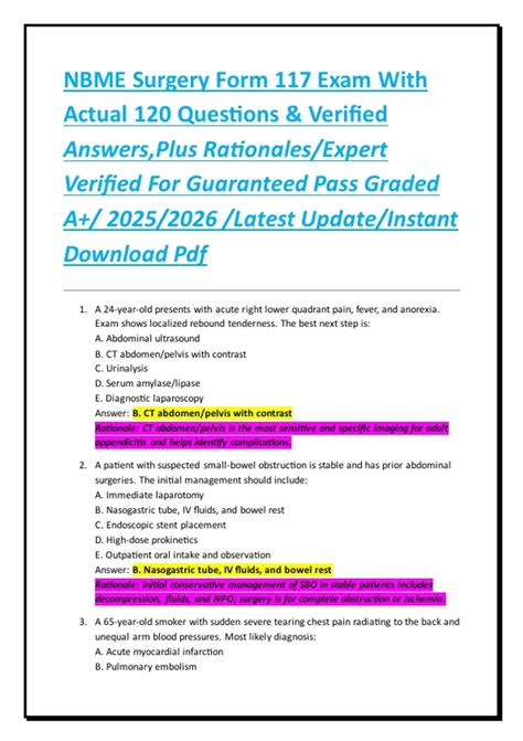 NBME Surgery Form 117 Exam With Actual 120 Questions & Verified Answers ...