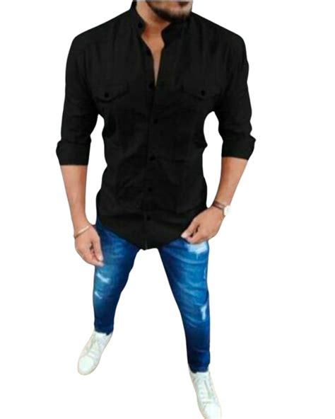 VESLOO WILLOW Men's Regular Fit Cotton Plain Solid Full Sleeve Chinese ...