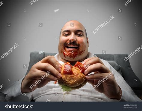 Portrait Fat Man Eating Hamburger Stock Photo 39804580 - Shutterstock