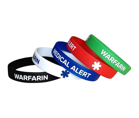 Buy WARFARIN Silicone Bracelets Medical Alert (5 Pack) Wristbands Adult ...