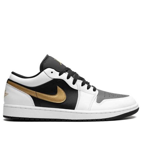 JORDAN 1 LOW WHITE BLACK METALLIC GOLD SWOOSH – High On Kicks