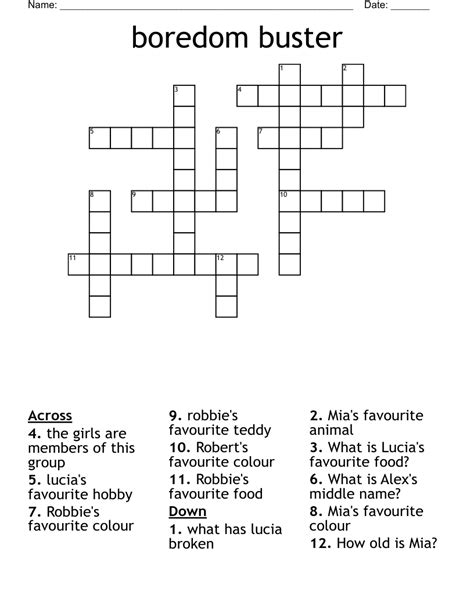 boredom buster Crossword - WordMint