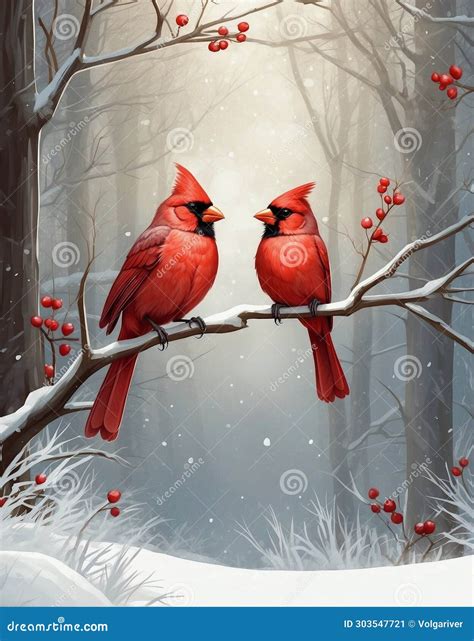 Red Cardinal Birds Set. Cute Flying Northern Cardinal Songbirds In ...