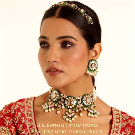 14k Gold and Diamond Polki Open Setting victorian-finish Choker Neckla ...
