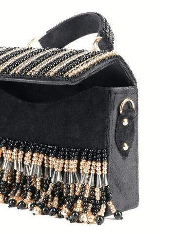 Symphony Black Suede Embellished Box Bag – House of Kosha