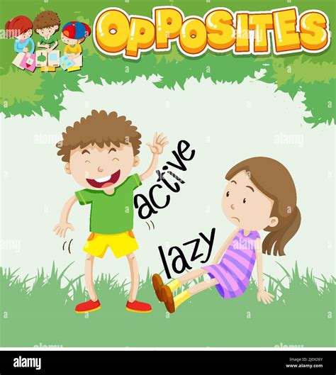 Opposite words for active and lazy illustration Stock Vector Image ...