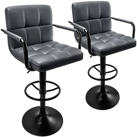 Huracan Bar Stools Set of 2 Bar Chairs with Arms Grey Bar Stool with ...