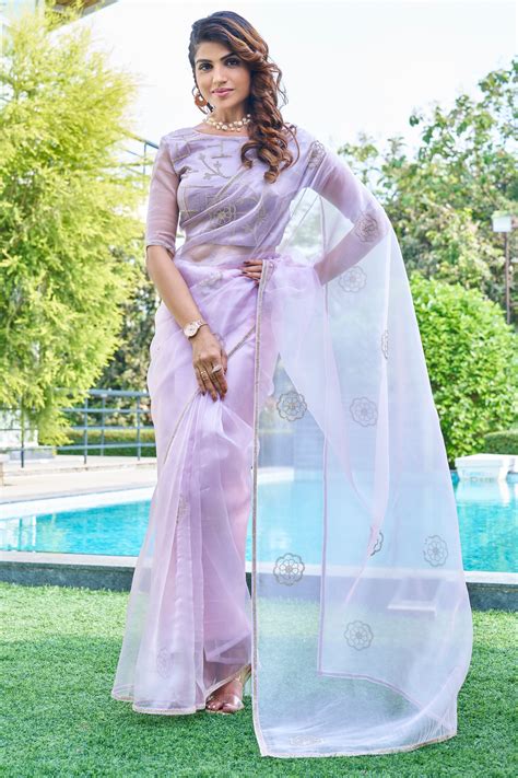 Buy Purple Stone Work Organza Saree Online | Saree Buta | ZB134209