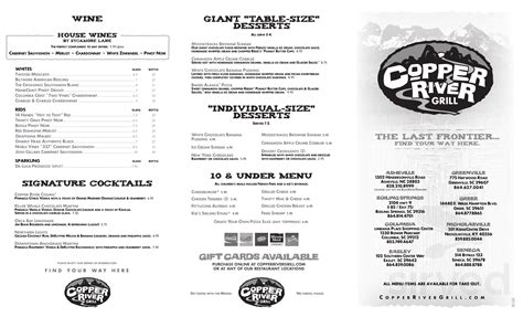 Copper River Grill menu in Columbia, South Carolina, USA