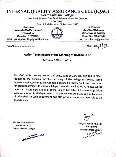 Action Taken Report | South Salmara COLLEGE