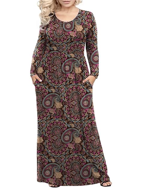 Mengpipi Plus Size Women's Casual Long Sleeve Maxi Dress with Pockets ...