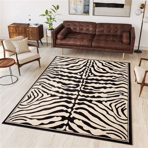 Safari Animal Black & White Zebra Stripe Print Rug 160cm x 230cm (5ft 3 ...