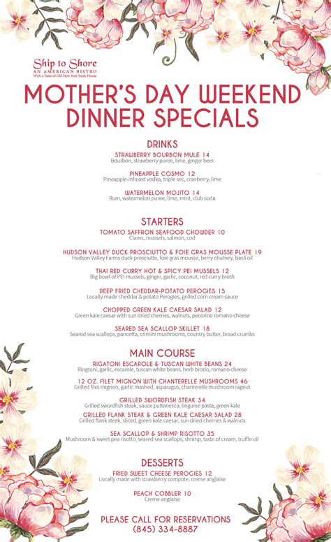 Mother's Day Weekend Dinner Specials - Ship to Shore