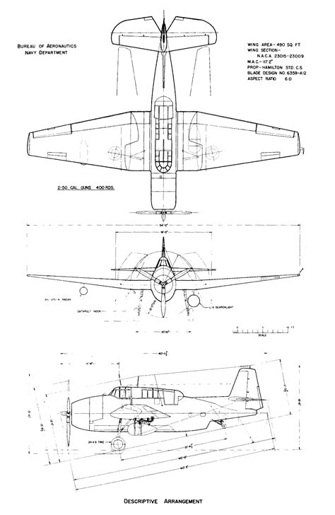 Grumman TBF Avenger Blueprint - Download free blueprint for 3D modeling