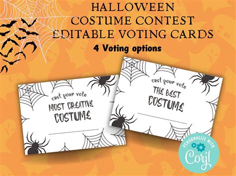 Costume Contest Voting Card | Editable Printable Voting Cards | Be A ...