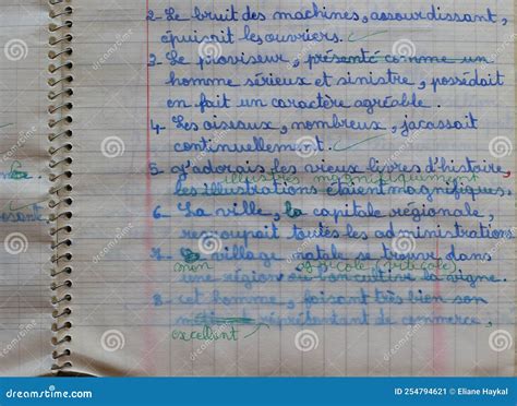 Correction of French Grammar Homework Stock Image - Image of faded ...