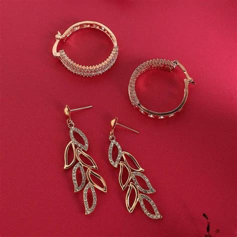 Buy SOHI Gold-Plated Drop & Hoop Earrings Combo Online
