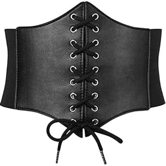 Buy Women Black Waist Cinch Belt Lace-up Elastic Waspie Corset Costume ...