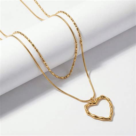 Double Heart Outline Layered Chain – PALMONAS