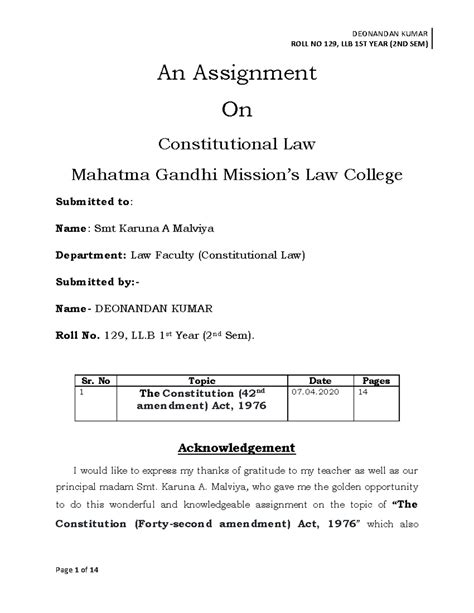 The Constitution (42nd amendment) Act, 1976 - ROLL NO 129, LLB 1ST YEAR ...