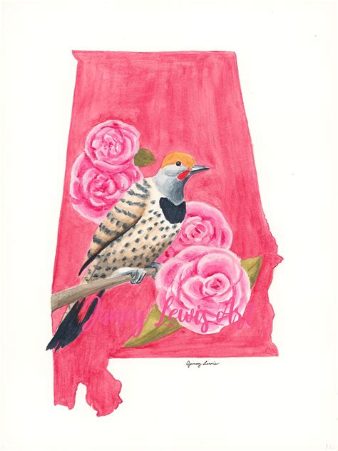Alabama State Bird and Flower Watercolor Print - Etsy