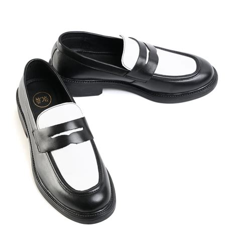 Monkstory Cosmopolitan Contrast Penny Loafers - Black/White