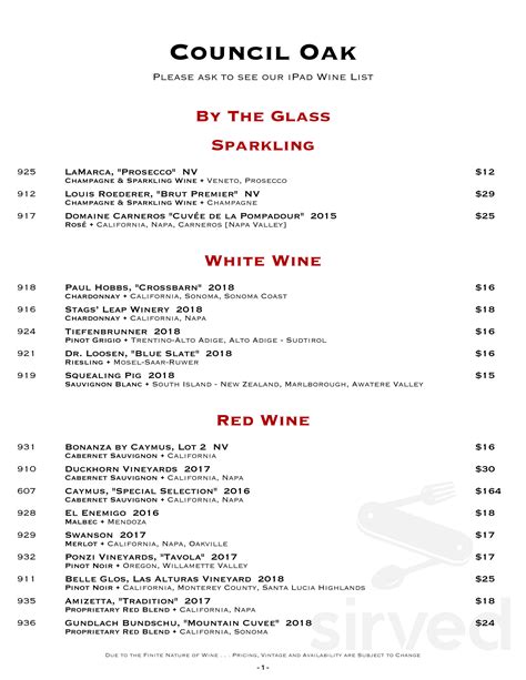 Council Oak Steaks & Seafood (in Seminole Hard Rock Hollywoo menu in ...