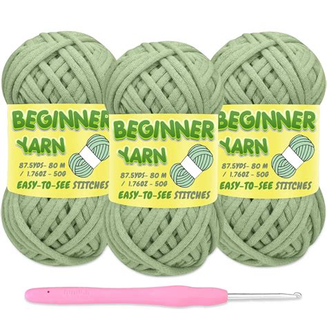 Fecloud 3 Pack Beginners Crochet Yarn Sage Green Yarn Crocheting ...